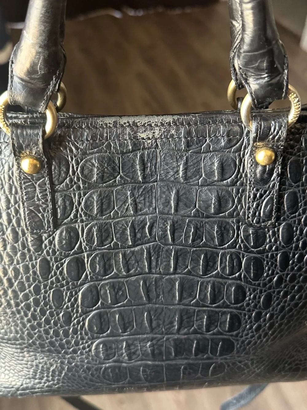 Brahmin Mini Arno Black Melbourne Croc-Embossed Leather Satchel - Picture 10 of 12
